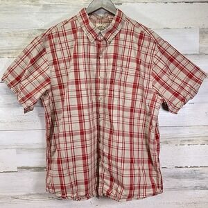 Blue Mountain Mens Tan & Red Plaid 100% Cotton Short Slv Button Dn Shirt Size XL